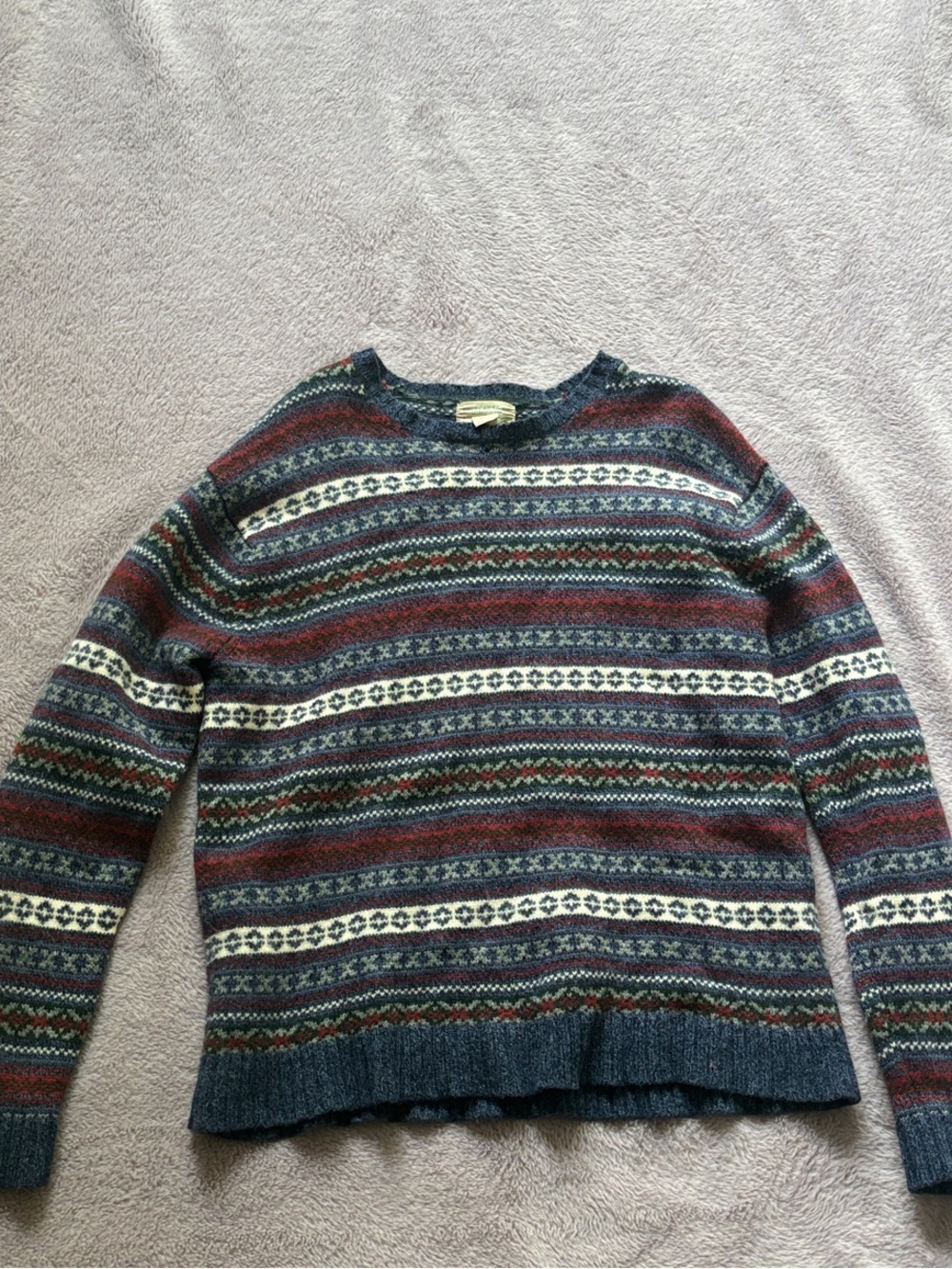 American Eagle Outfitters Men's Fair Isle Crewneck Sweater - Navy, Red, White